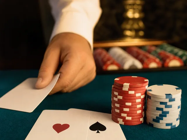 Znak blackjacka s kartama i žetonom
