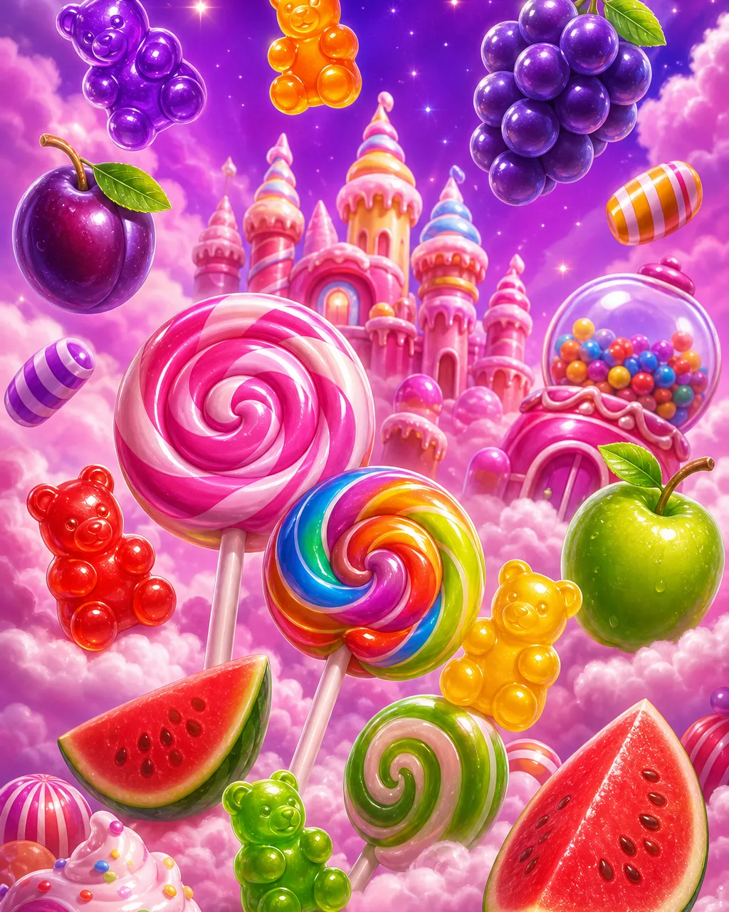 Naslovnica slota Sweet Bonanza s voćem i bombonima